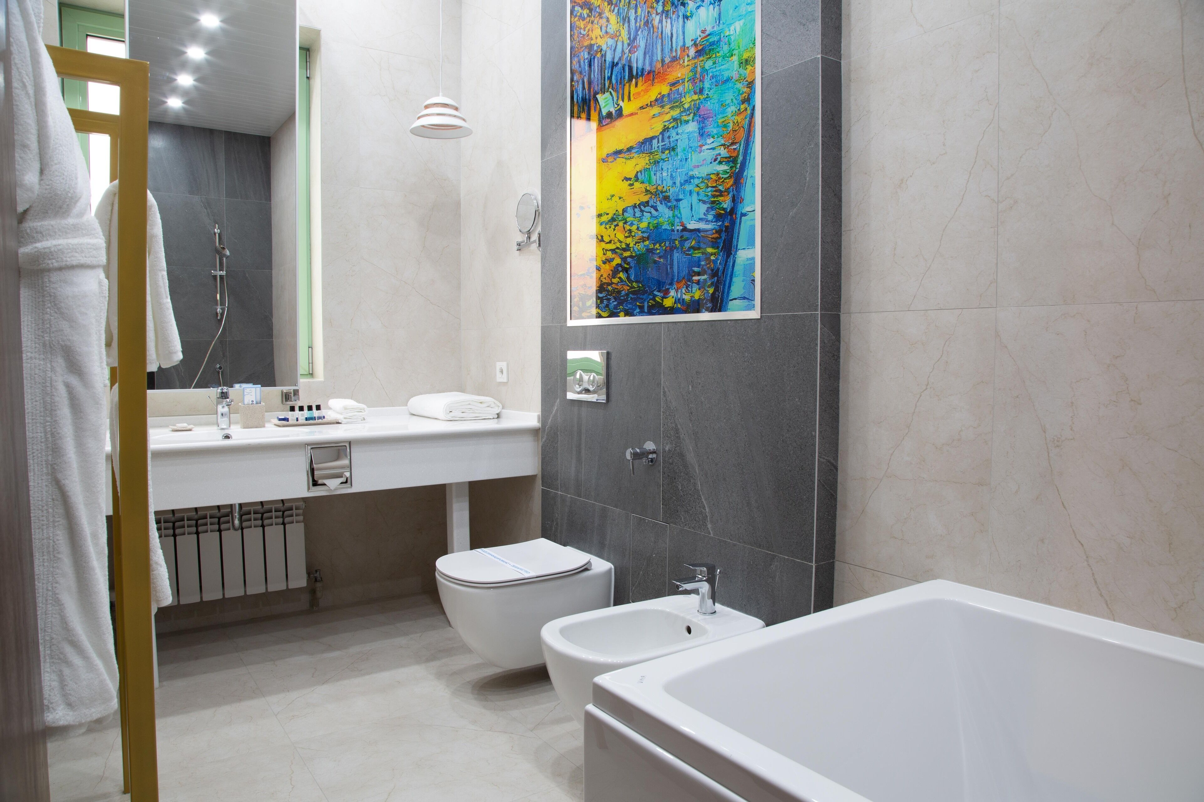 luxury room | bathroom | free toiletries, hair dryer, slippers, towels