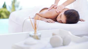 Outdoor treatment area, hot stone massages, deep-tissue massages