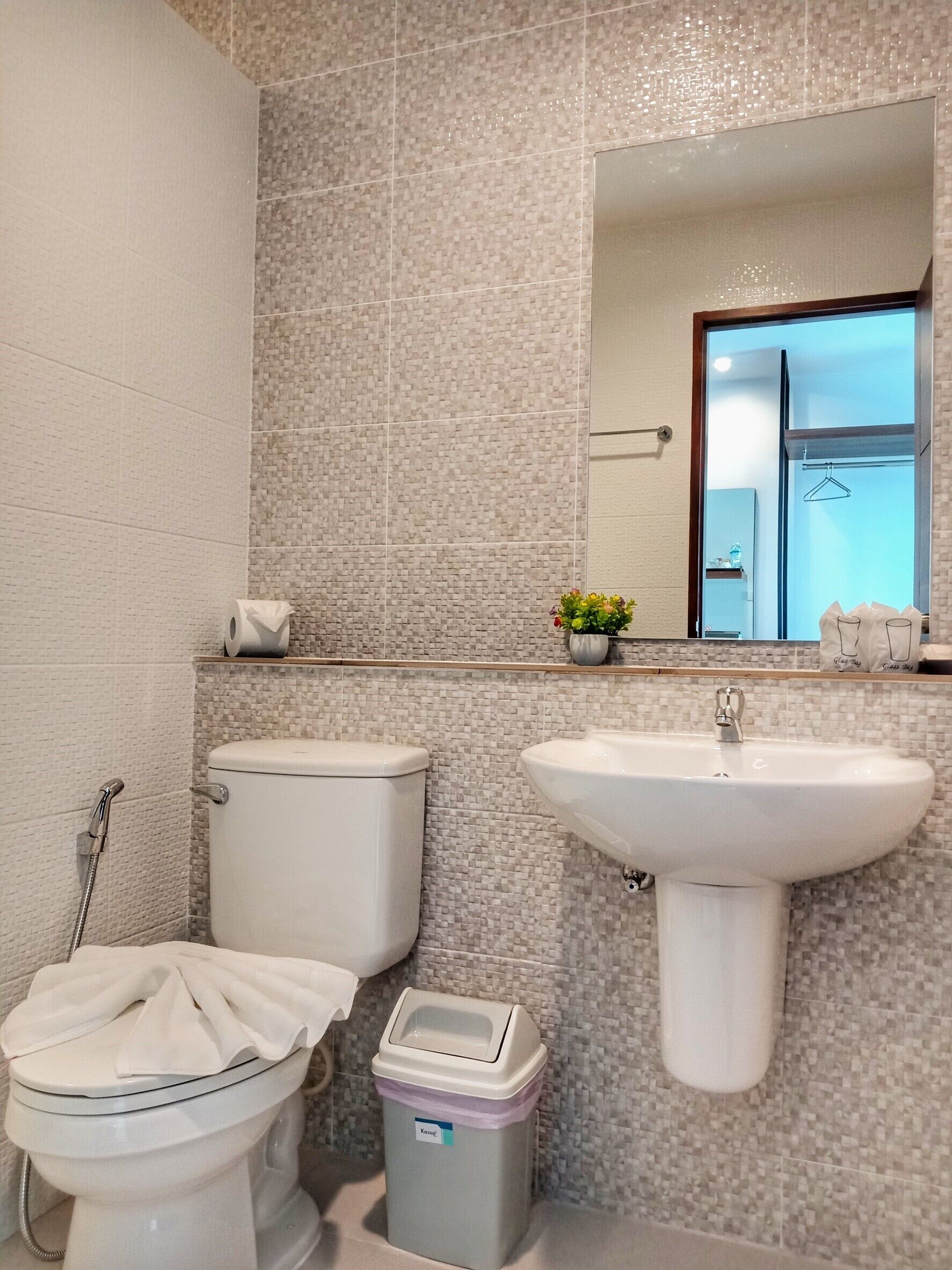 shower, rainfall showerhead, designer toiletries, hair dryer