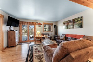 TV, fireplace, DVD player, video library