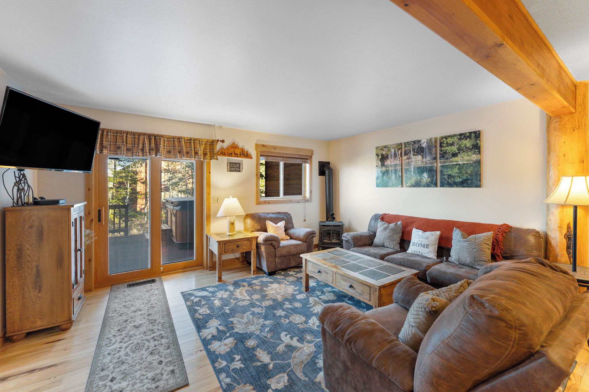 TV, fireplace, DVD player, video library