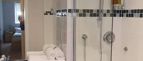 Ensemble douche/baignoire, sèche-cheveux, serviettes fournies