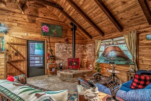 Flat-screen TV, fireplace, DVD player