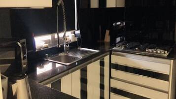 Fridge, microwave, oven, dishwasher