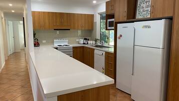 Fridge, microwave, dishwasher, coffee/tea maker