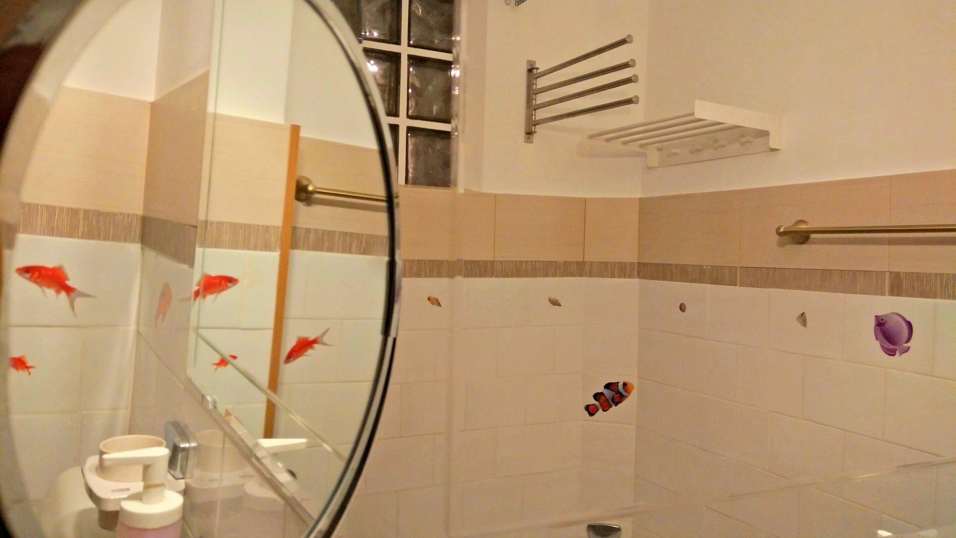 Een badkamer met een douchecabine van glas, een toilet en een wastafel.