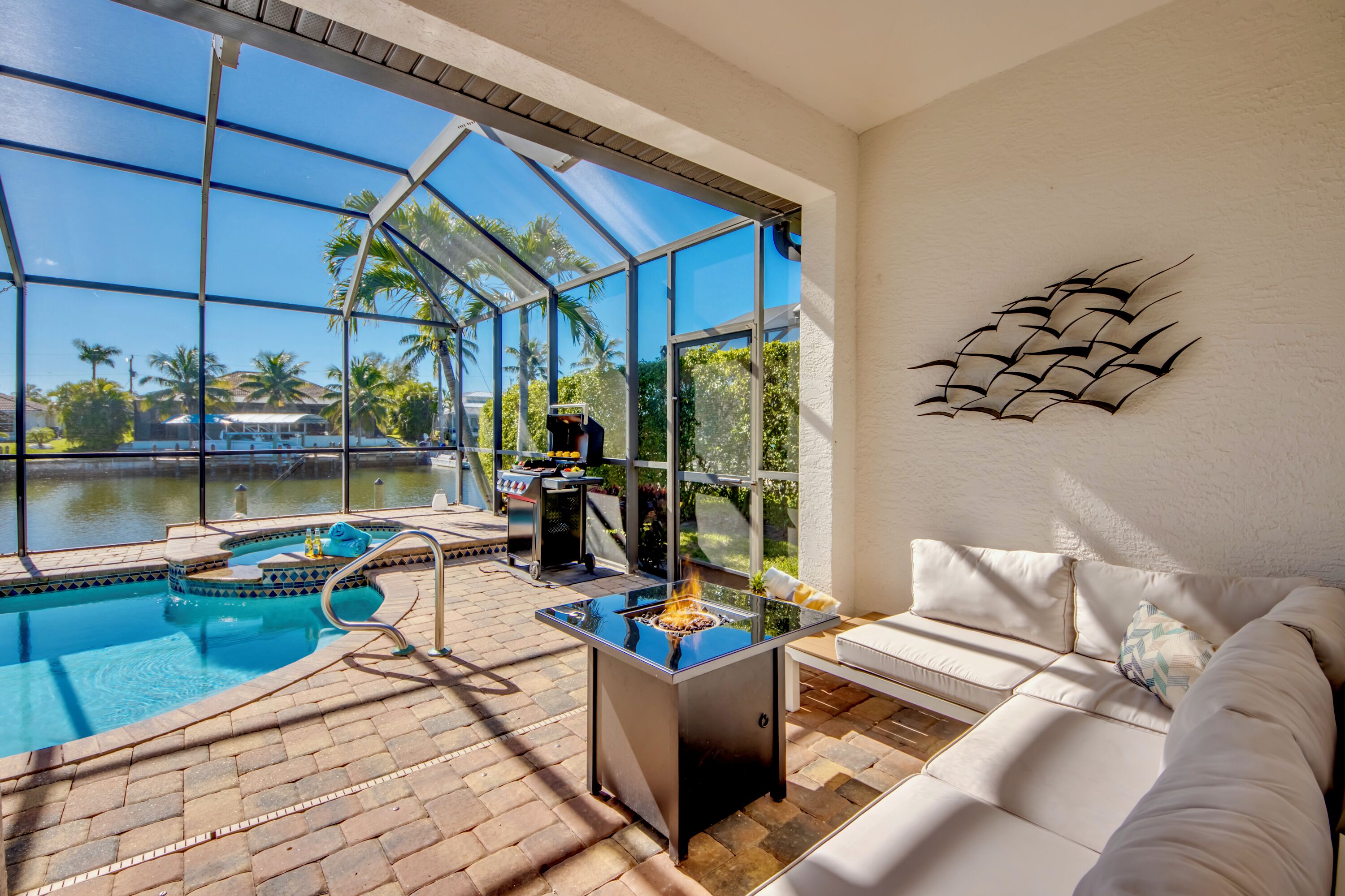Outdoor pool, a heated pool, pool loungers