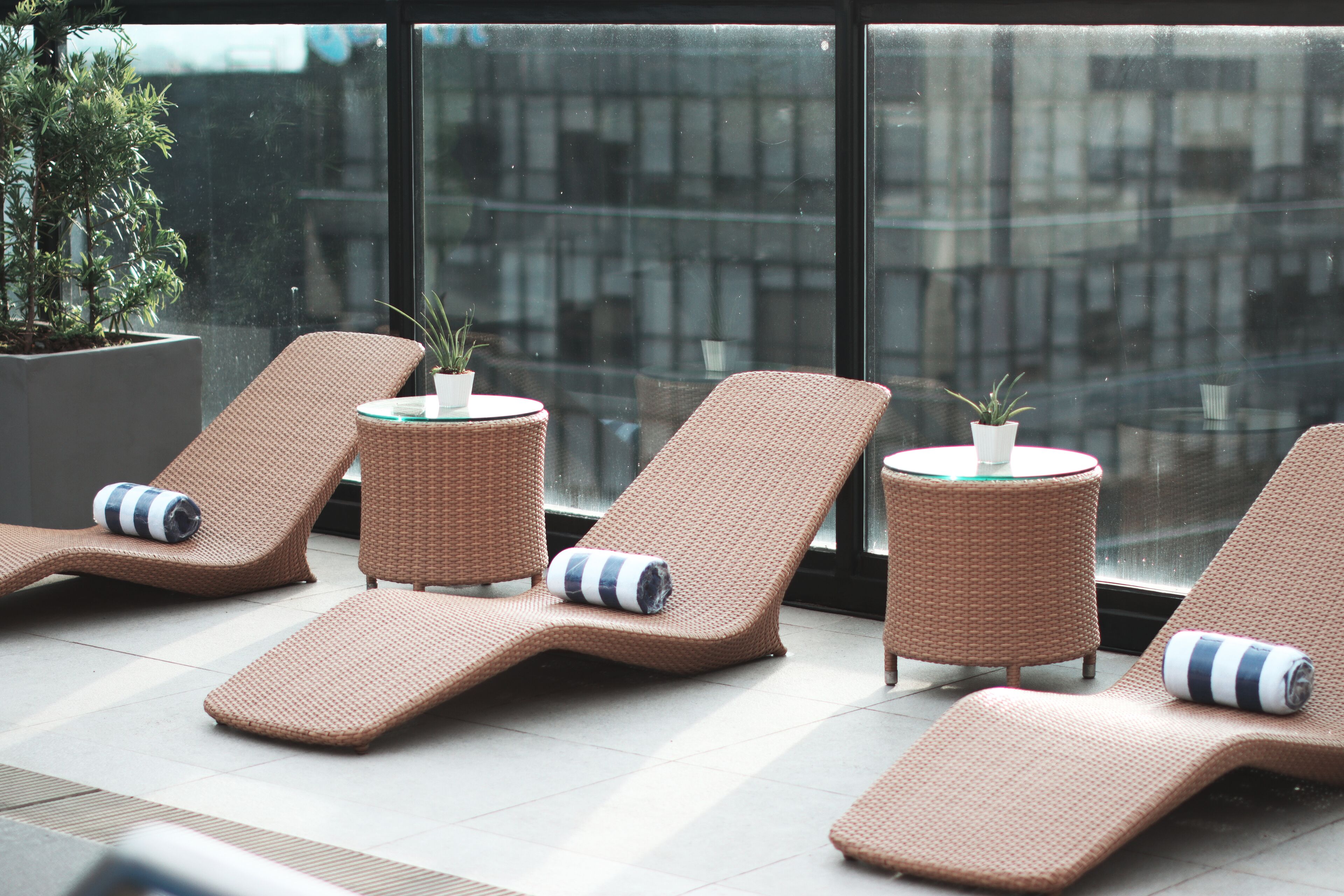 outdoor pool, pool umbrellas, pool loungers