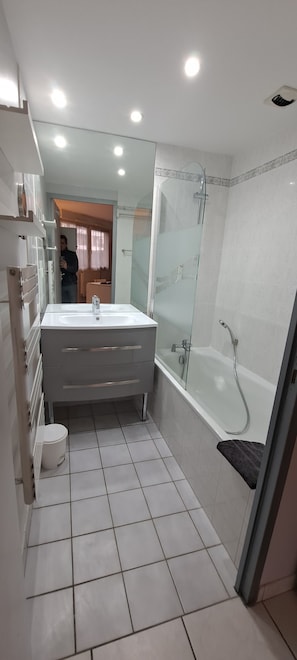 Bathtub, hair dryer, towels, toilet paper - One-Bedroom Apartment, good standard, quiet with parking (Lyon)