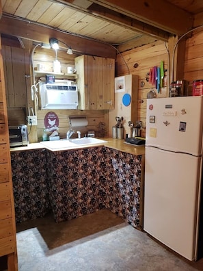 Fridge, microwave, oven, coffee/tea maker