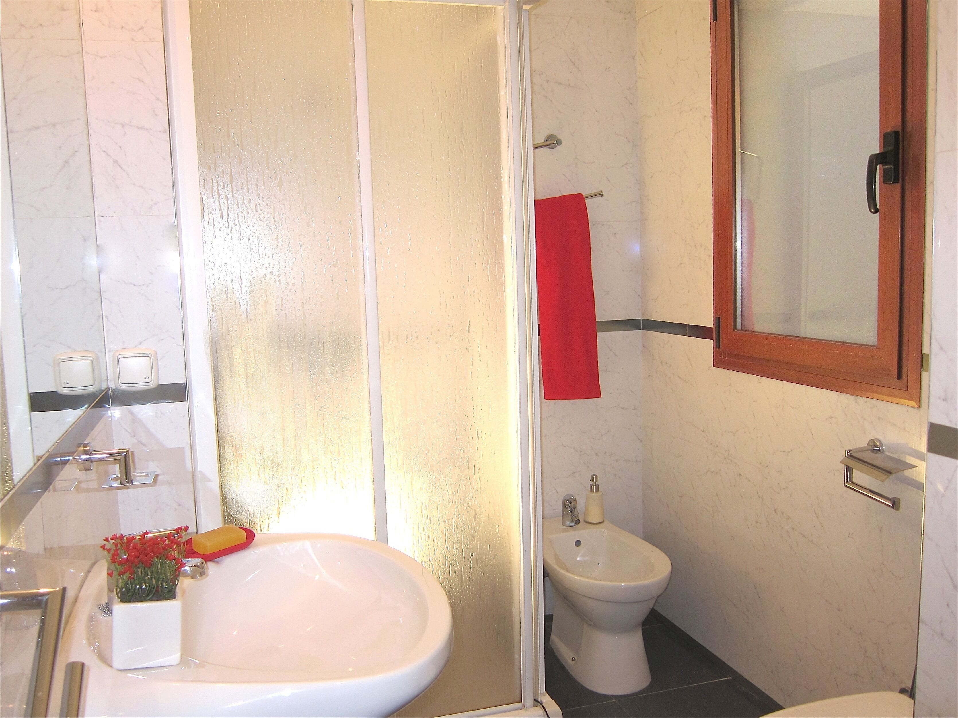 Ducha, secador de pelo, bidé y toallas