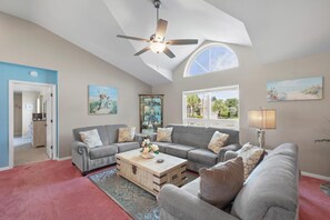 House, Multiple Beds (Quiet waterfront home with pool, dock) | Living area | TV