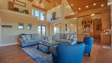 Smart TV, fireplace, foosball, books