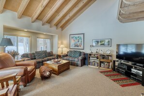 TV, fireplace, DVD player, books