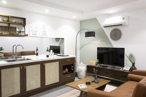 Superior-Apartment, 1 Schlafzimmer | Eigene Küche | Mini-Kühlschrank, Mikrowelle, Herdplatte, Wasserkocher