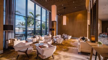 Lobby lounge, poolside views, open daily