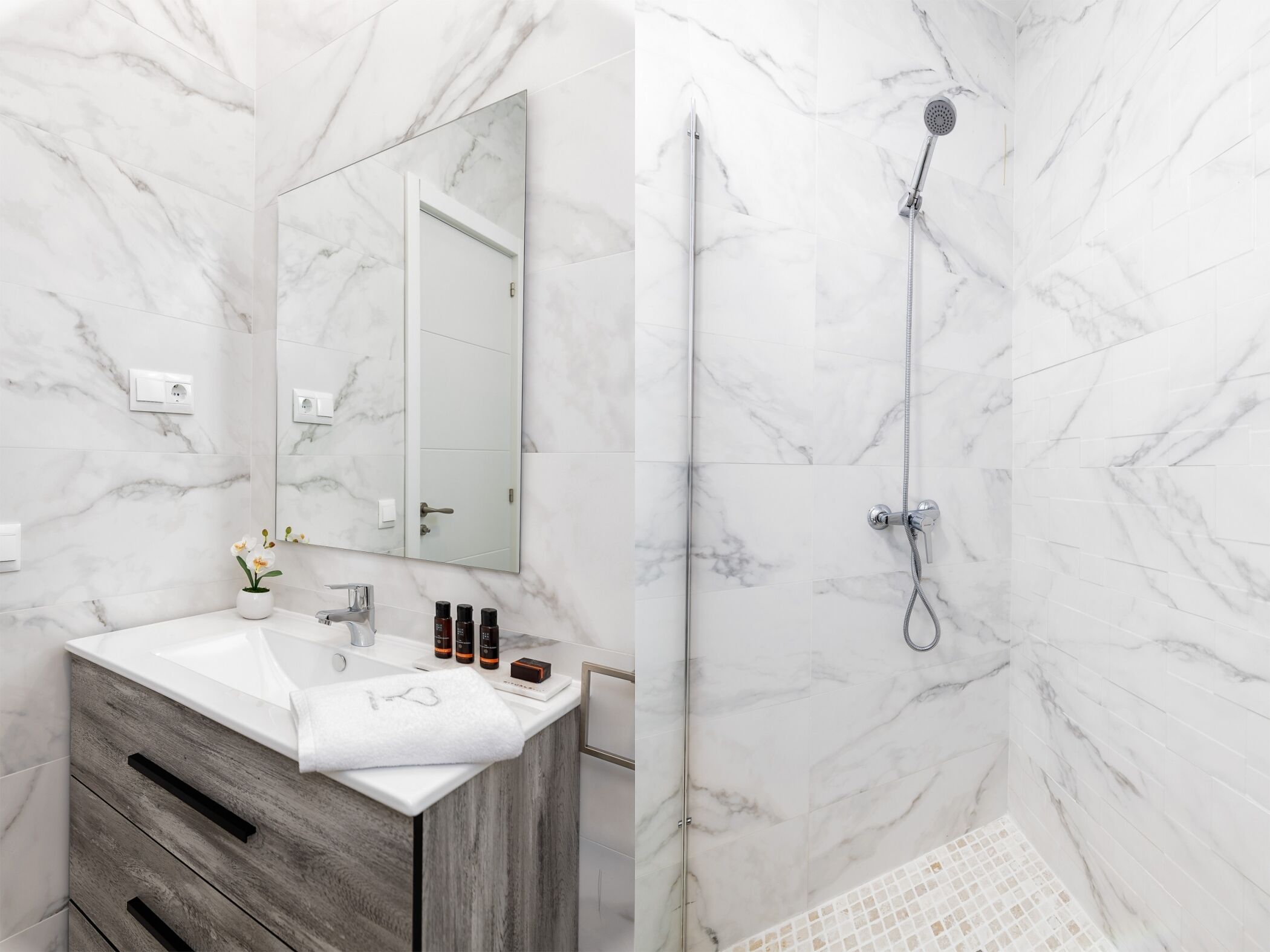Een douche, een haardroger, handdoeken