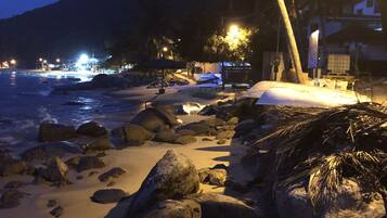 On the beach, white sand