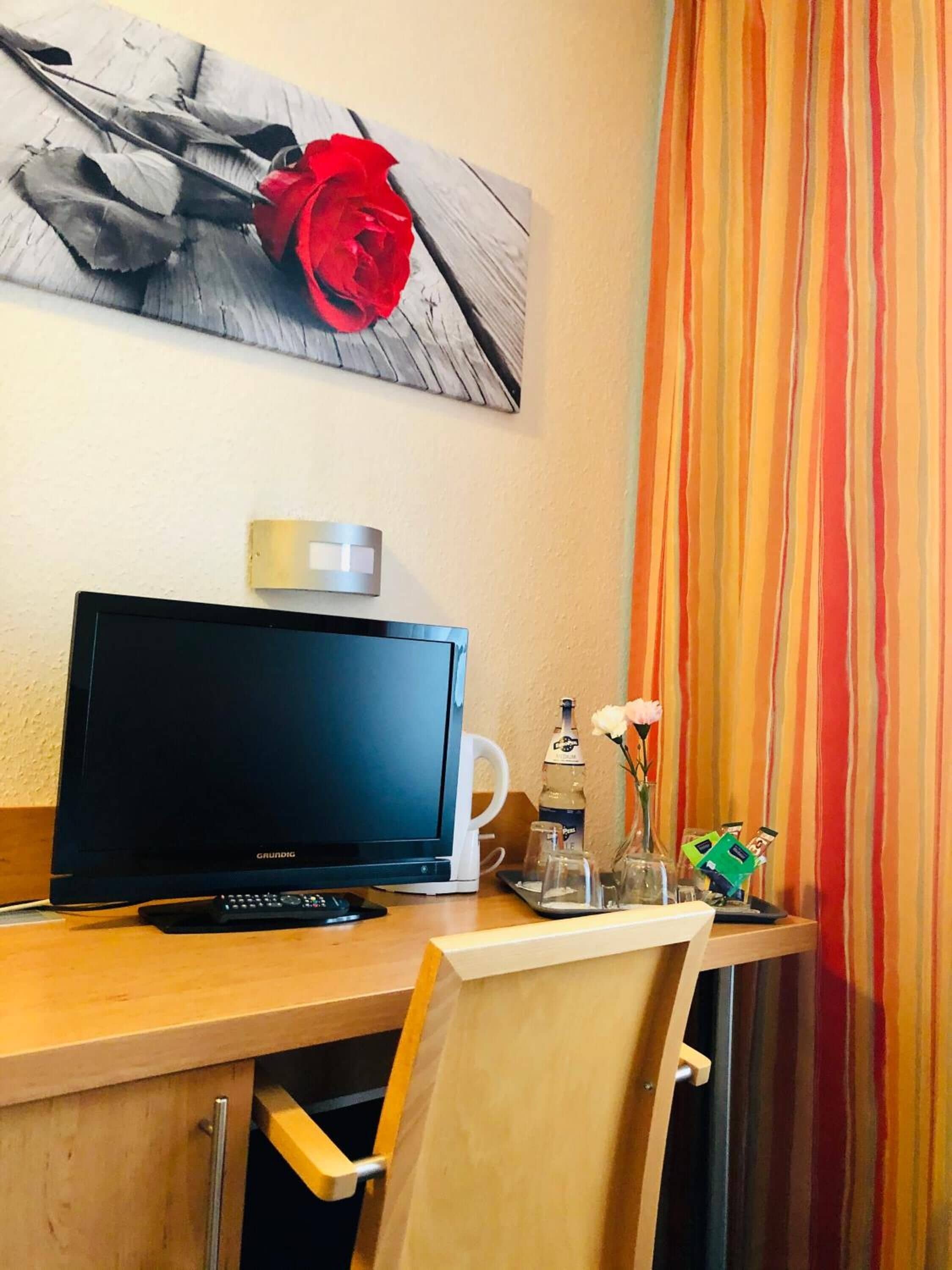 Individually decorated, individually furnished, desk, laptop workspace