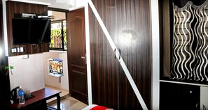1 bedroom, desk, blackout curtains, iron/ironing board