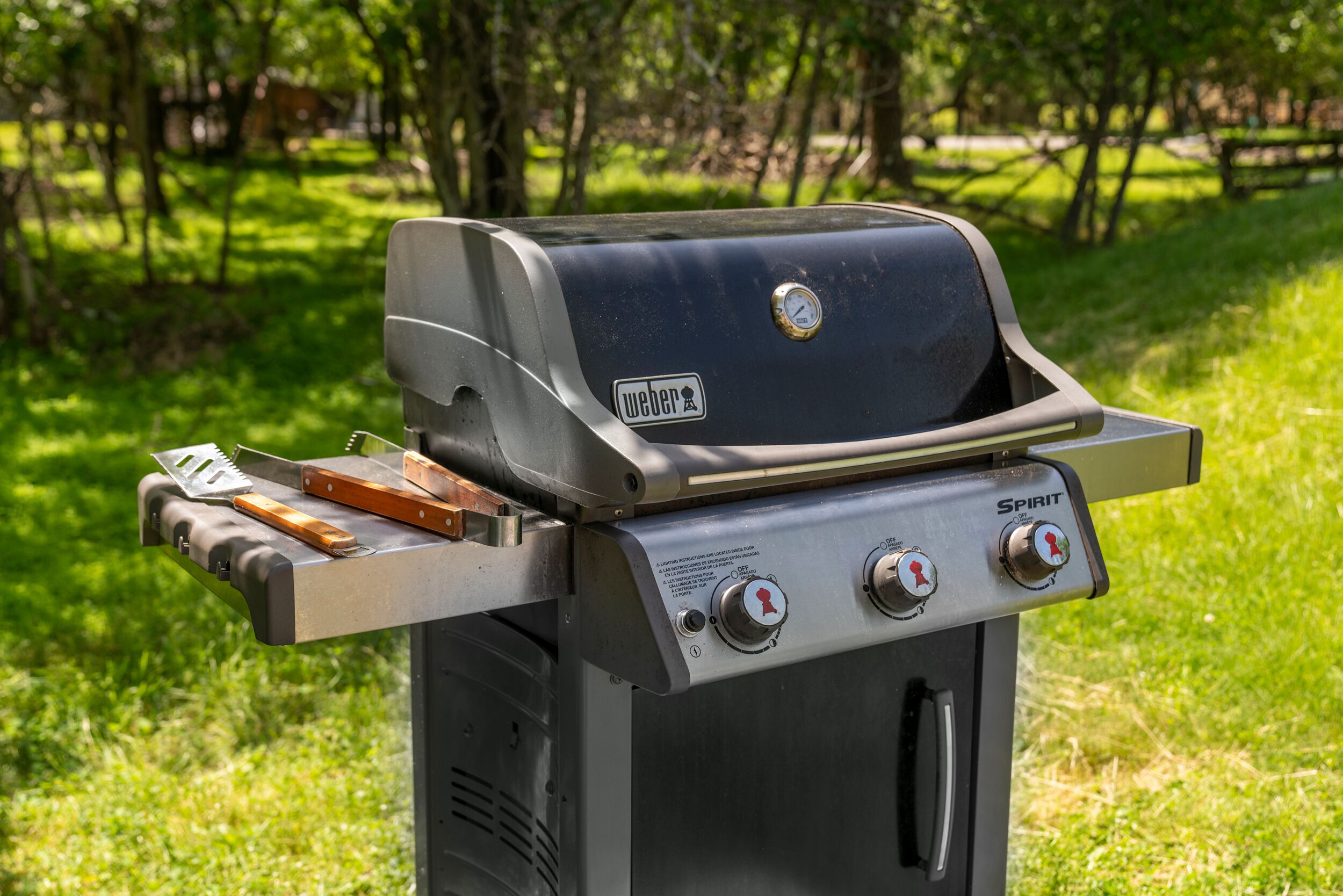 Gas grill with propane and utensils provided