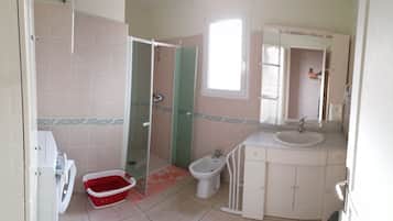 Shower, hair dryer, bidet, toilet paper