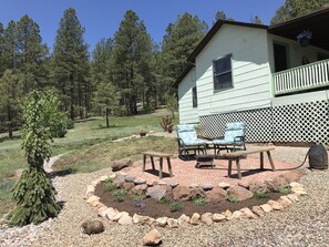 Terrace/patio - Hillside Cottage:  Restful, quiet setting
Coconino County Permit # STR-25-0566 (Flagstaff)
