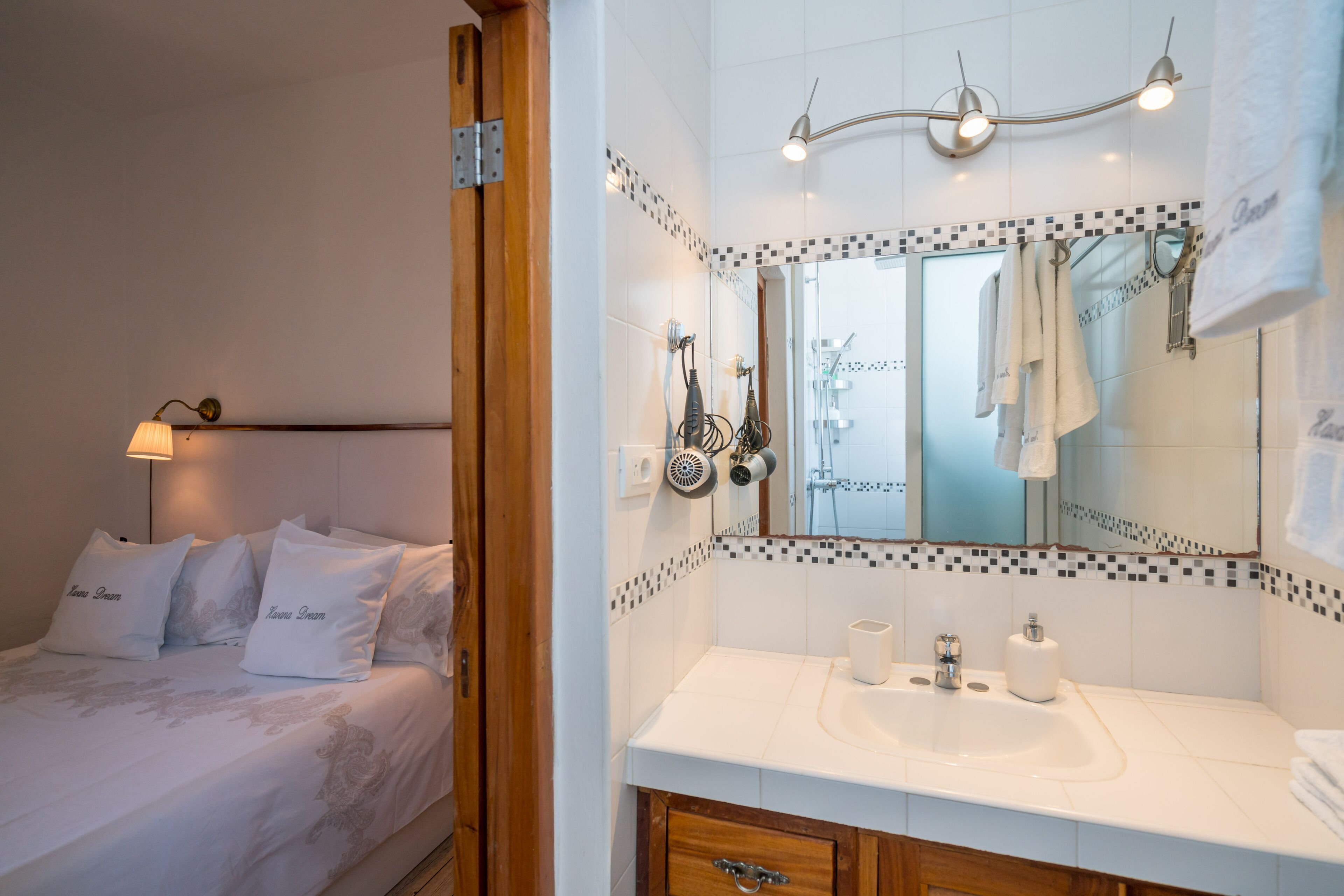 shower, rainfall showerhead, hair dryer, bathrobes