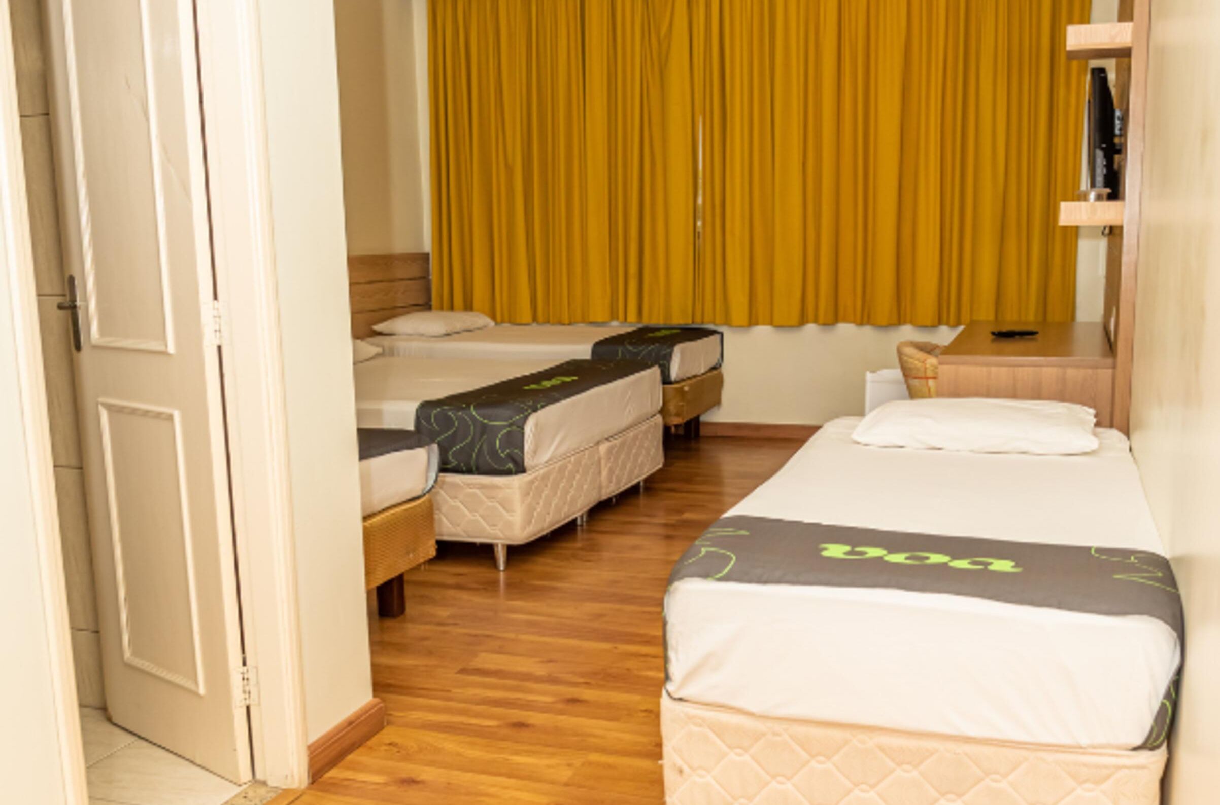 Minibar, desk, laptop workspace, blackout curtains