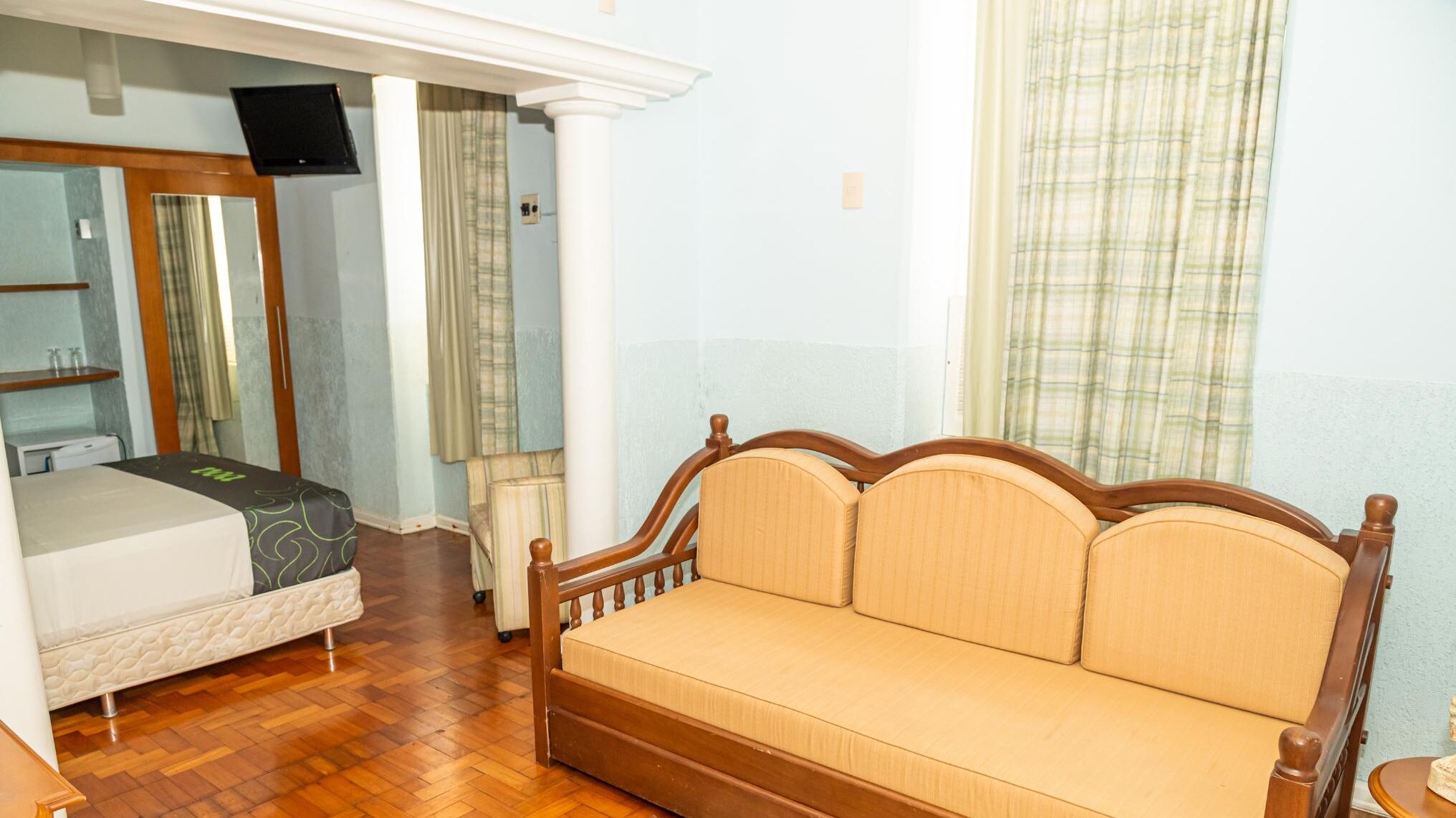 Minibar, desk, laptop workspace, blackout curtains