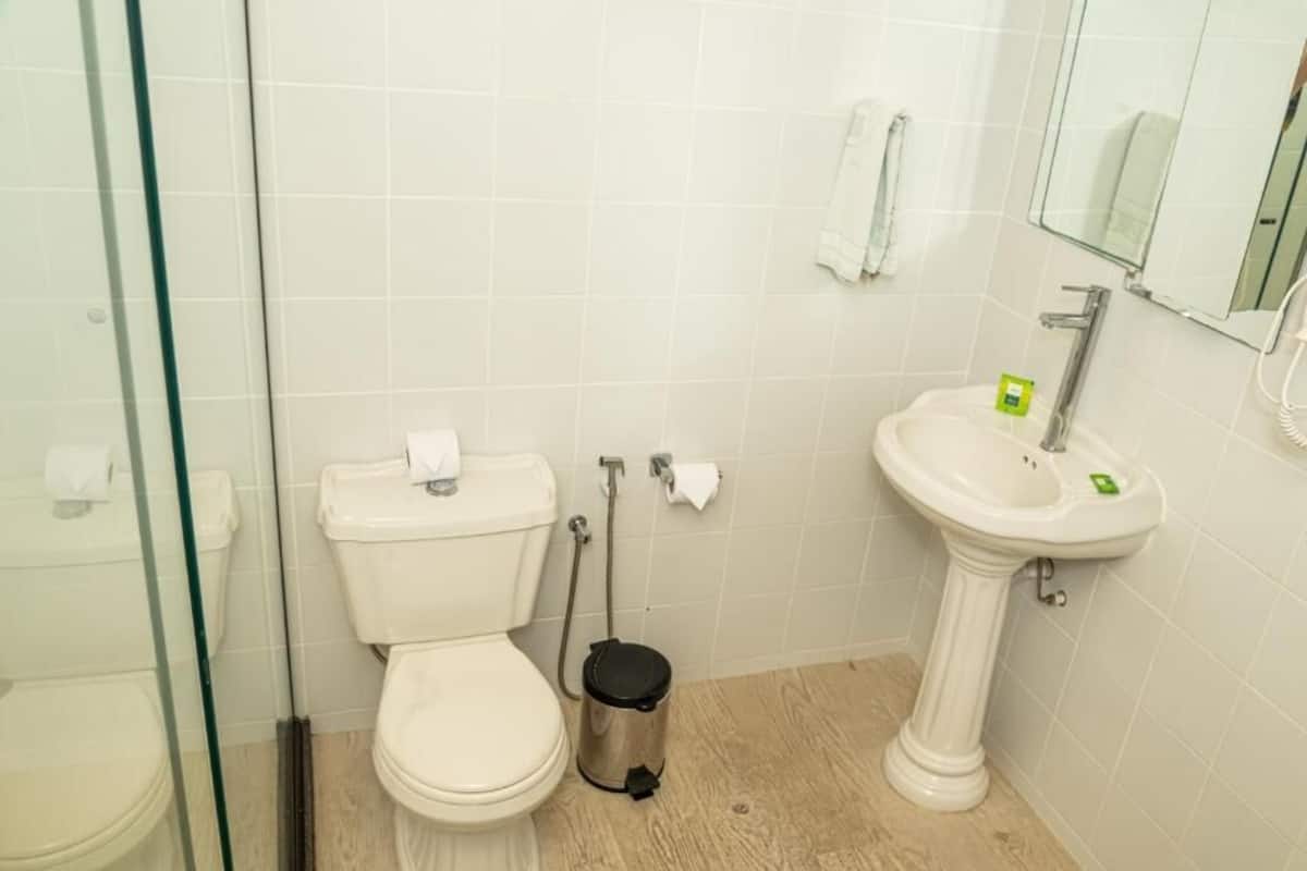 shower, free toiletries, hair dryer, towels