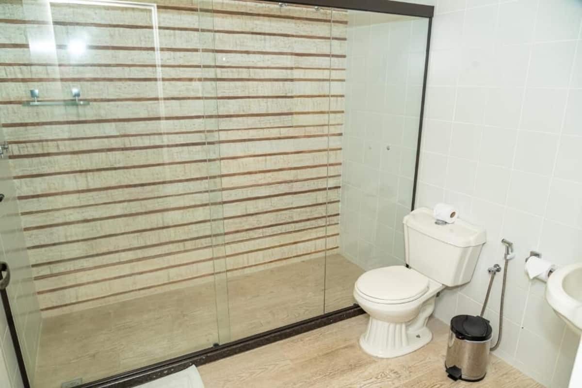 shower, free toiletries, hair dryer, towels