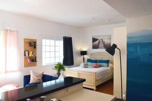 1 bedroom, desk, iron/ironing board, travel cot