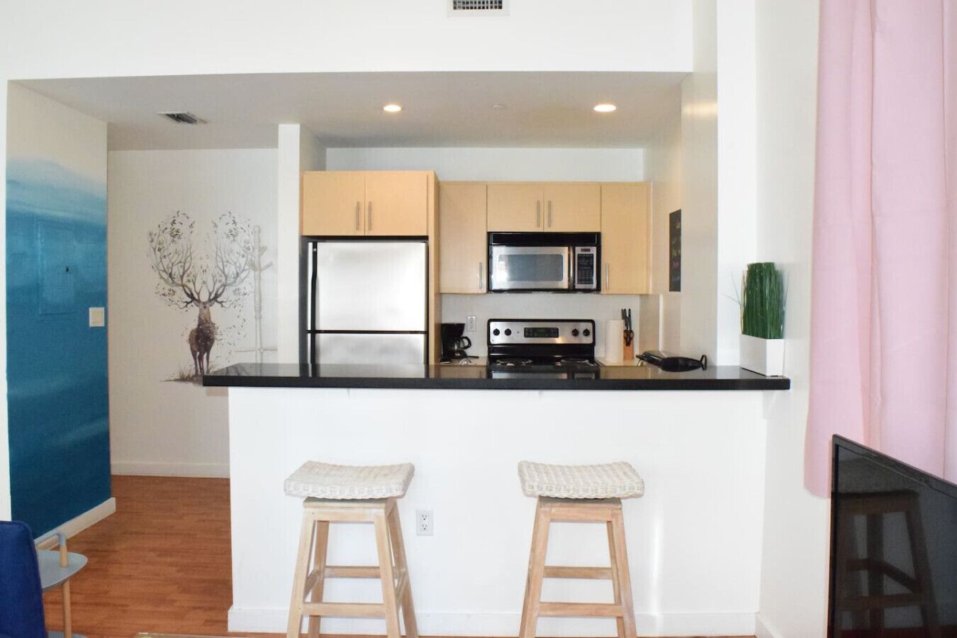 Frigorífico, microondas, horno y placa de cocina