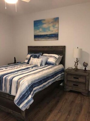 2 bedrooms, pillow-top beds, iron/ironing board, travel cot