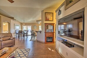 TV, video games, DVD player, video library