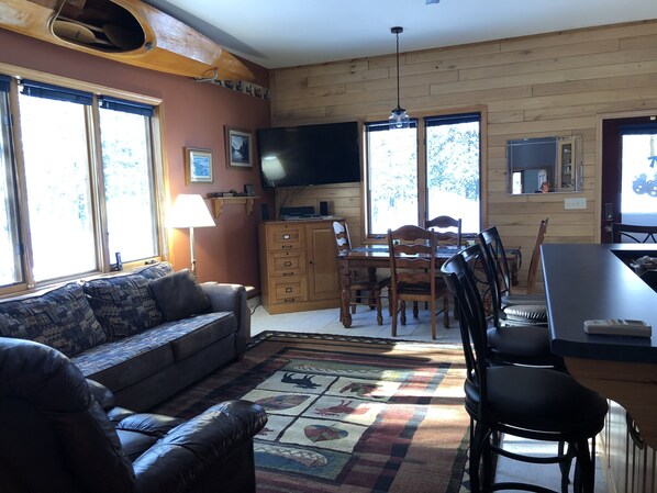 Smart TV, DVD player, books, video library