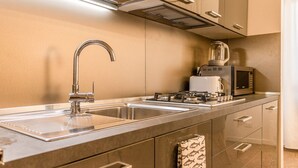 Kühlschrank, Herdplatte, Geschirrspüler, Kochgeschirr/Geschirr/Besteck