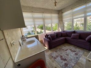 Appartement traditionnel, 1 chambre | Aire de séjour | Téléviseur ACL de 120 po avec télévision par satellite, téléviseur