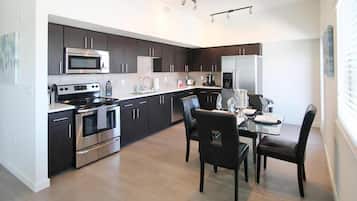 Fridge, microwave, stovetop, high chair