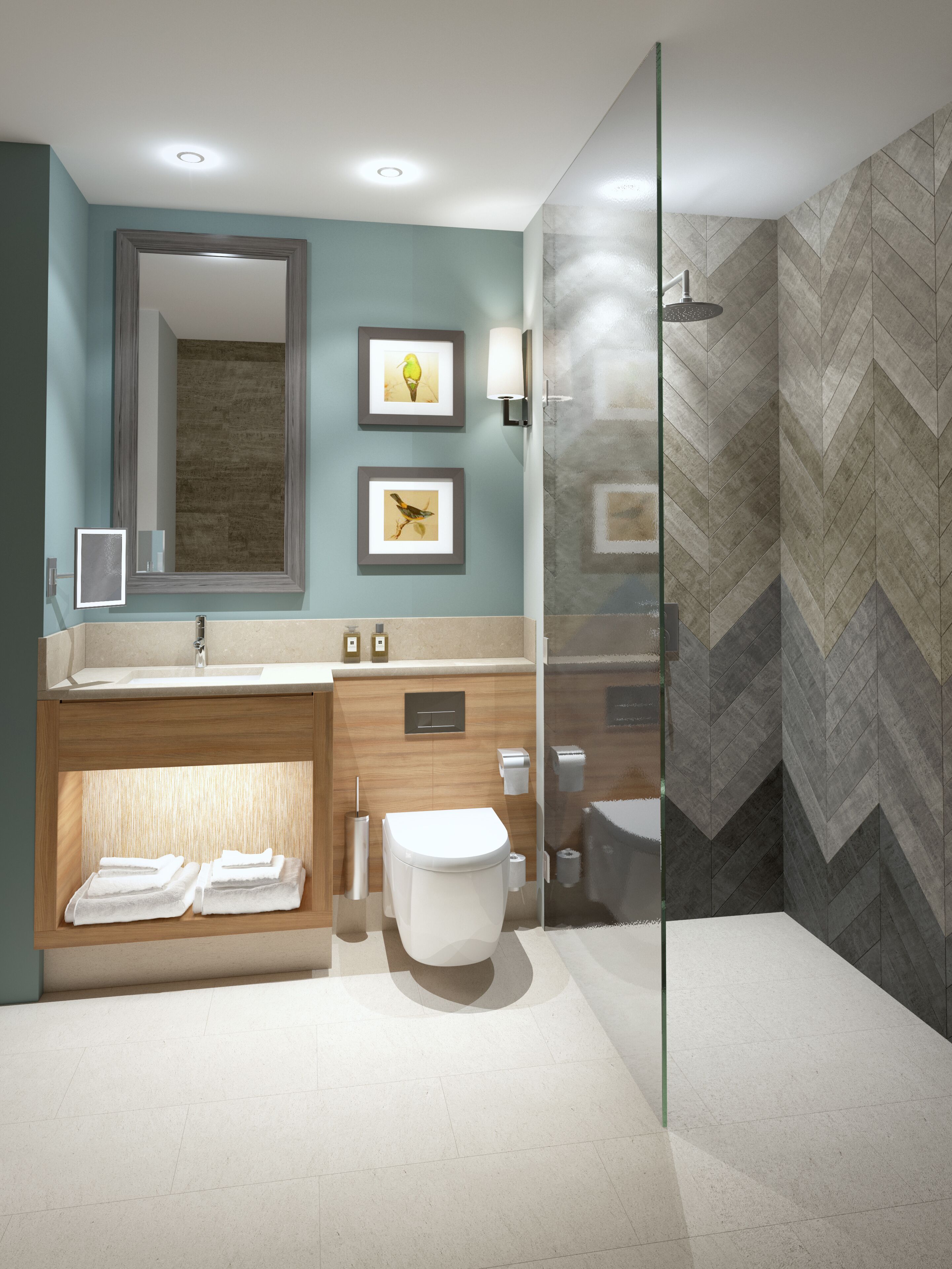 shower, rainfall showerhead, towels