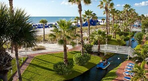 On the beach, sun-loungers, beach towels