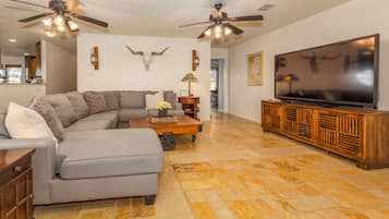 TV, fireplace, video games, DVD player