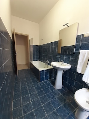 Combined shower/bathtub, hair dryer, bidet, towels - Stabia Vacanze apartment in the city center convenient and comfortable. (Castellammare di Stabia)