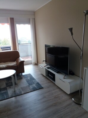 TV, DVD player, books, music library