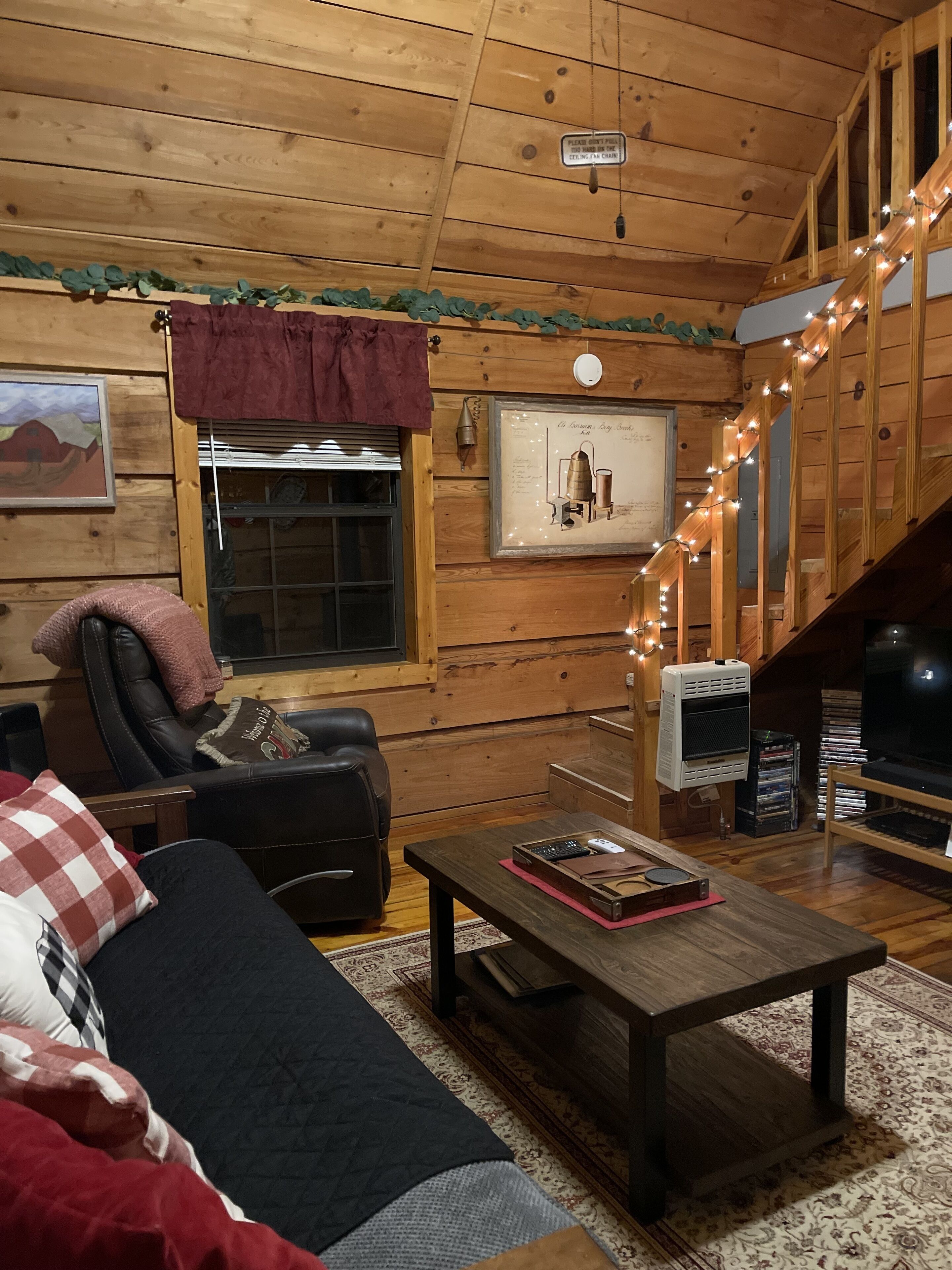 Una Smart TV, una chimenea, un reproductor de DVD, libros