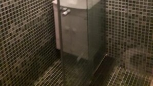 A bathroom with a glass shower enclosure, a sink, and a toilet. - Chácara Paraíso (Miguel Pereira)