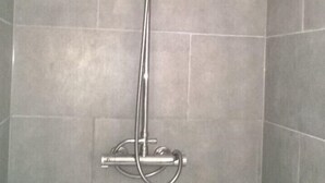 A shower with a handheld showerhead and a wall-mounted control panel. - T4 center LOURDES and near sanctuaries (Lourdes)
