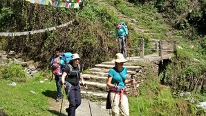 A group of hikers on a stone path surrounded by greenery. - Shree yoga retreat (Kathmandu)