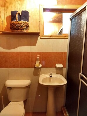 Shower, hair dryer, towels, toilet paper - Casa la Kocha (Rural Cabin / Hostal / Cottage in Laguna de la Cocha) (Encano)